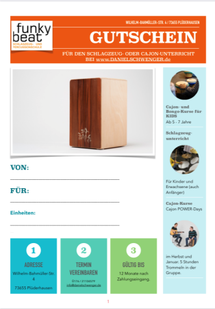 Geschenk-Gutschein Cajon / Schlagzeug zum selber ausdrucken Geschenk-Gutschein Cajon / Schlagzeug zum selber ausdrucken